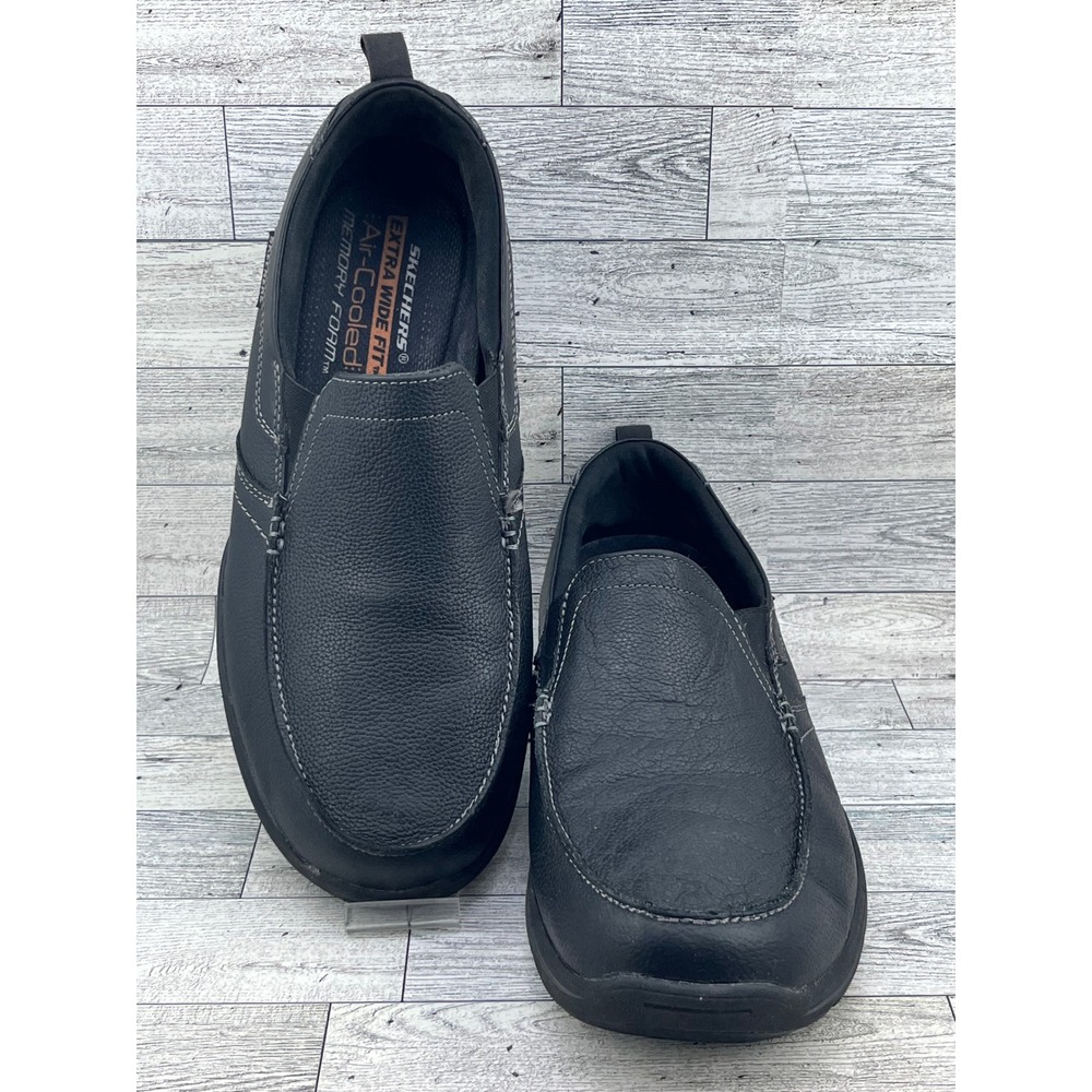 Skechers Mens 64858EWW‎ Black Leather Extra Wide Fit Memory Foam Loafers 11 EWW